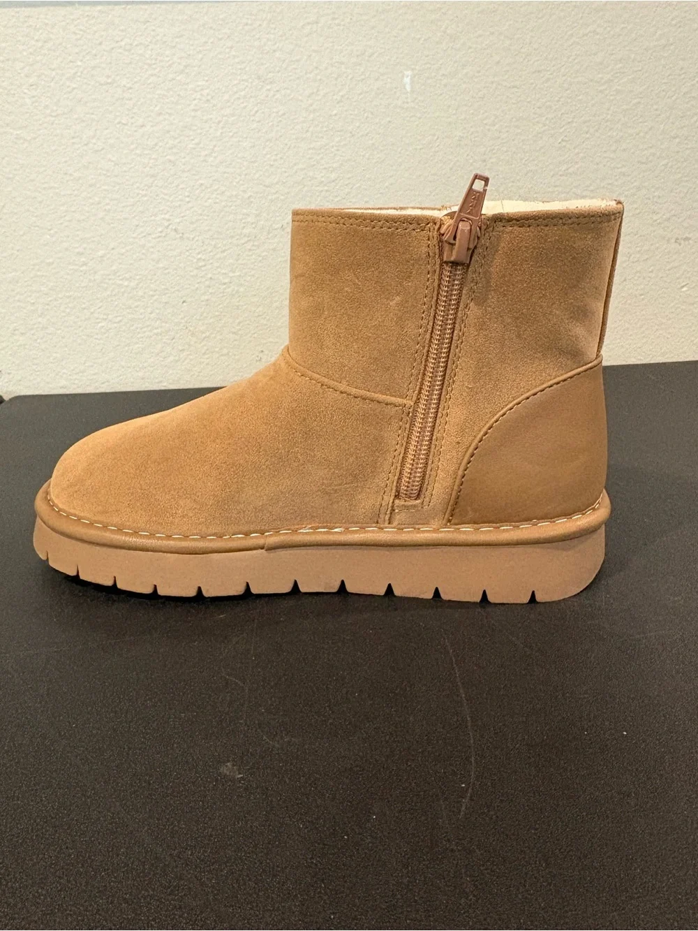 Cat & Jack Girls Honor Faux Suede Style Fur Lined Boots Cognac Toddler Youth 1Y